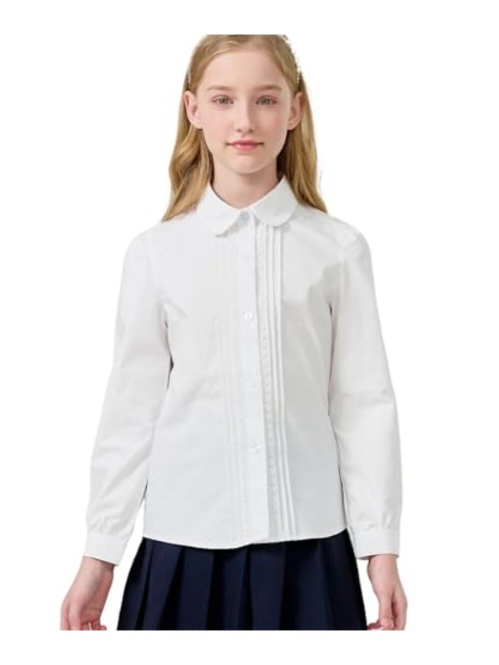 Kids Long Sleeve Button Down Shirt Dress Outfit Blouse with Peter Pan Collar